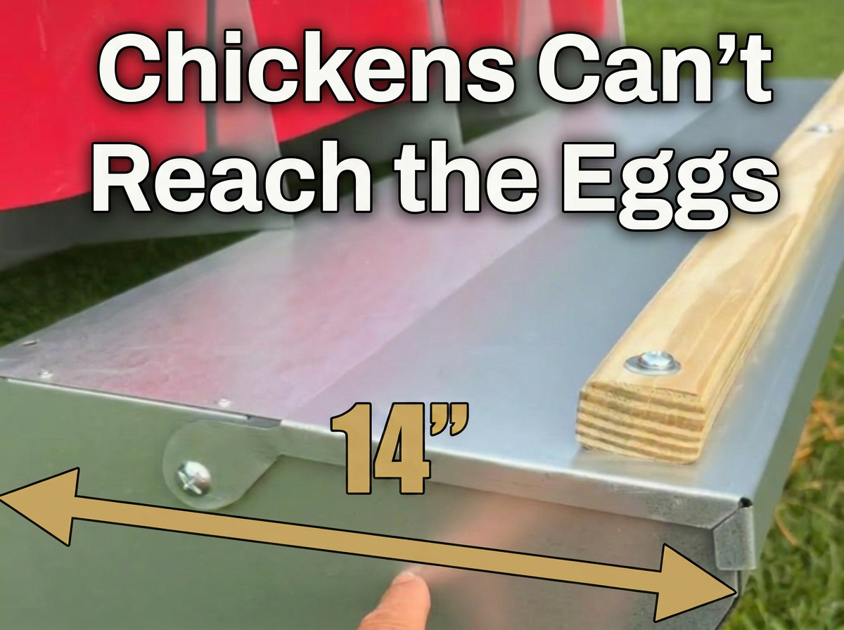 14-inch roll-out depth keeps chickens from reaching the eggs